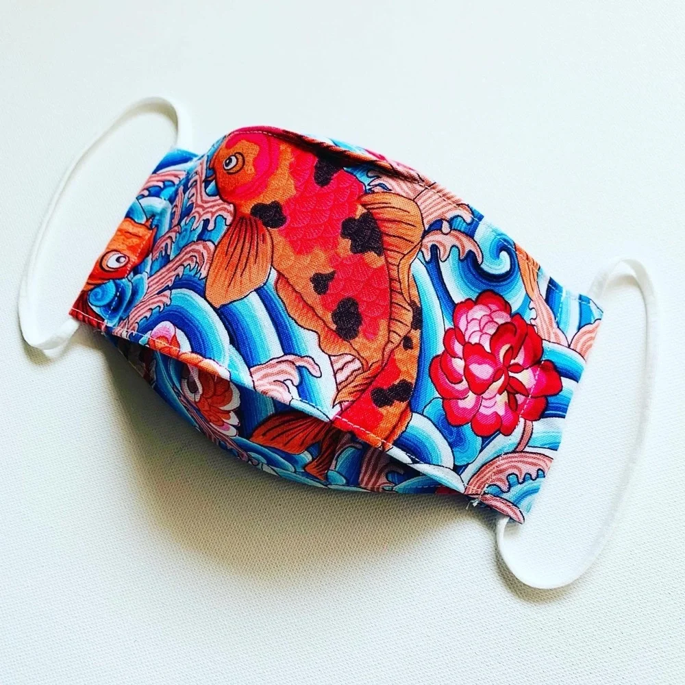 NEW Handmade Koi Fish Print 3D Face Mask in Blue